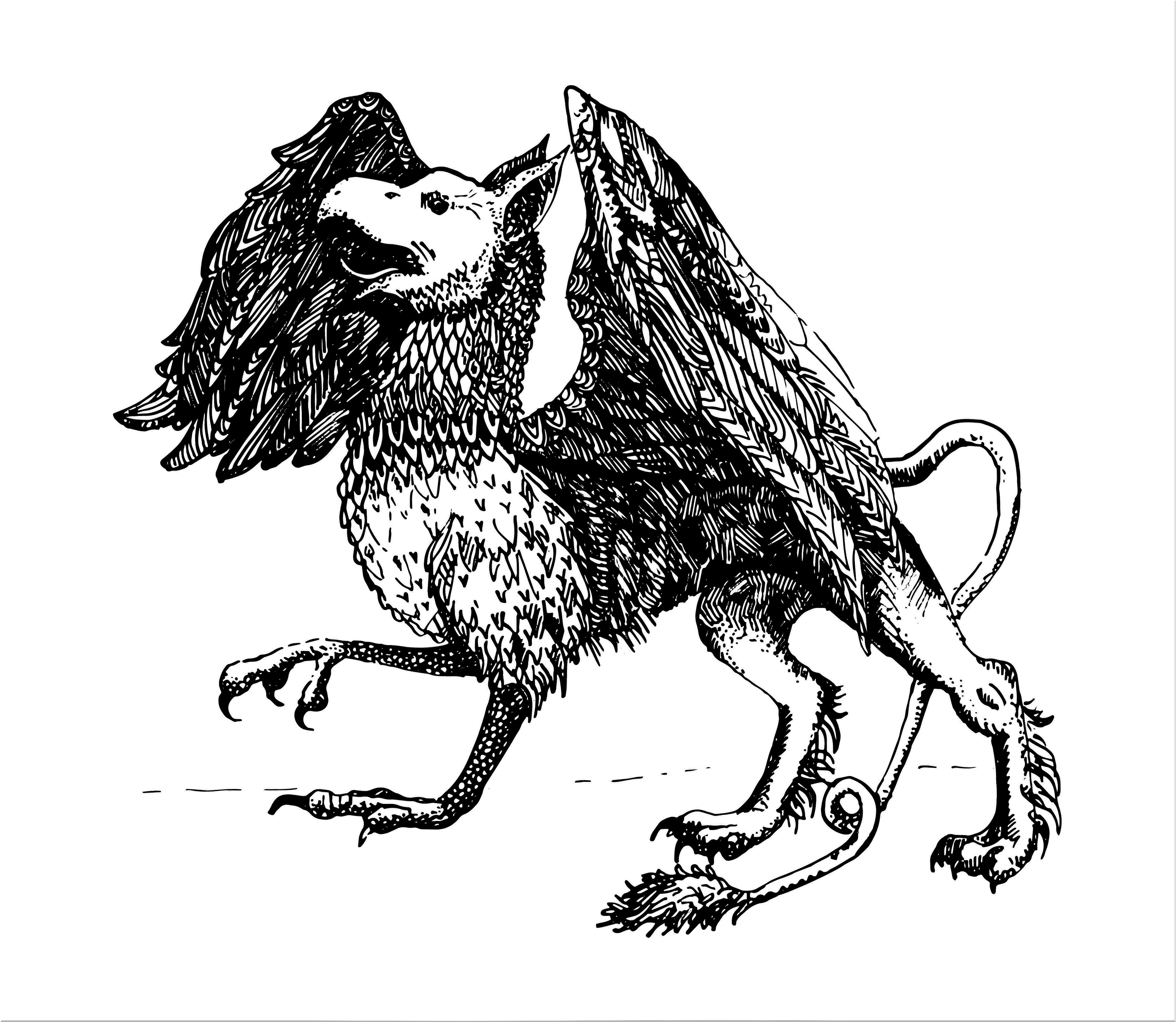 Ancient lithograph of a griffin